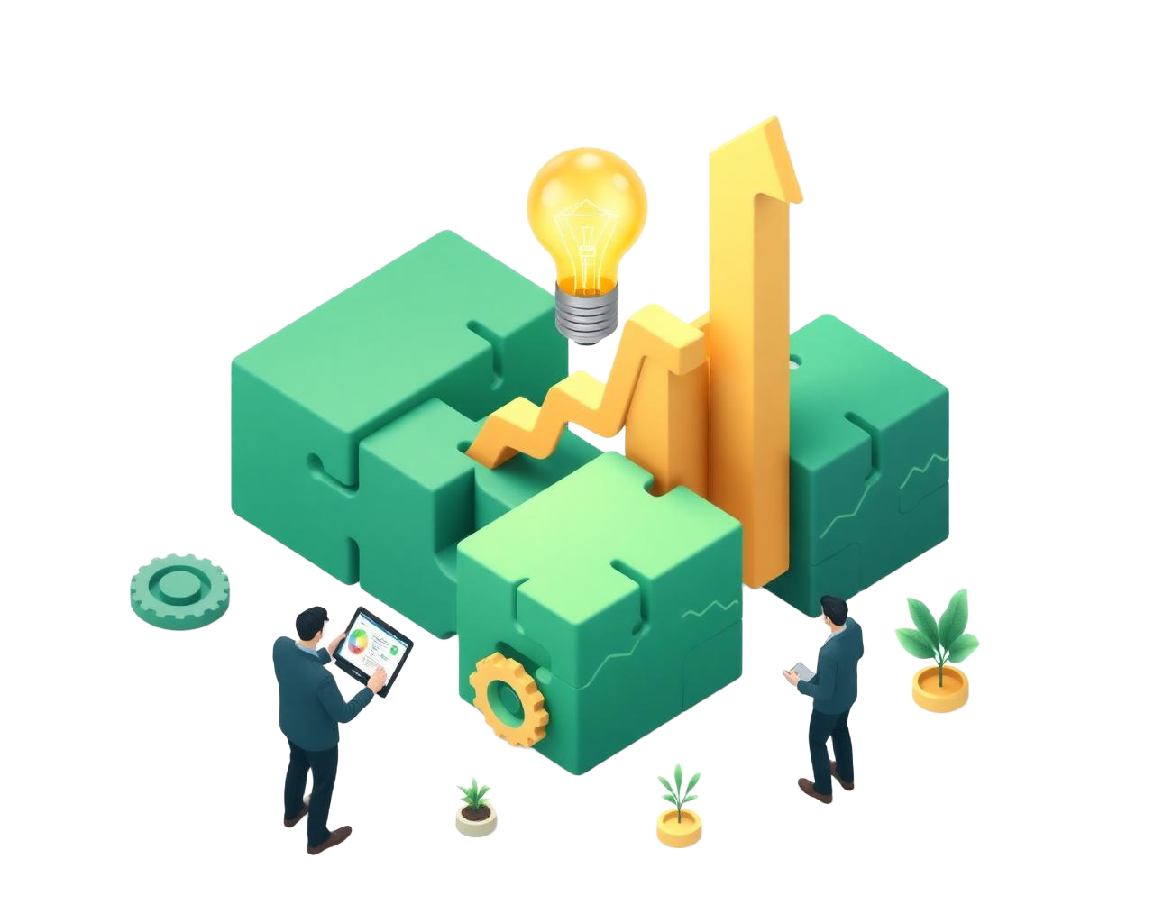Isometric illustration of a consulting team scaling a product